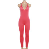 Women's New Sexy Low Chest Hanging Neck Open Back High Waist Tight Sports One Piece Pants
