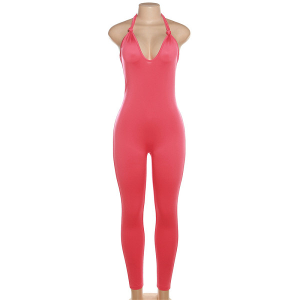 Women's New Sexy Low Chest Hanging Neck Open Back High Waist Tight Sports One Piece Pants