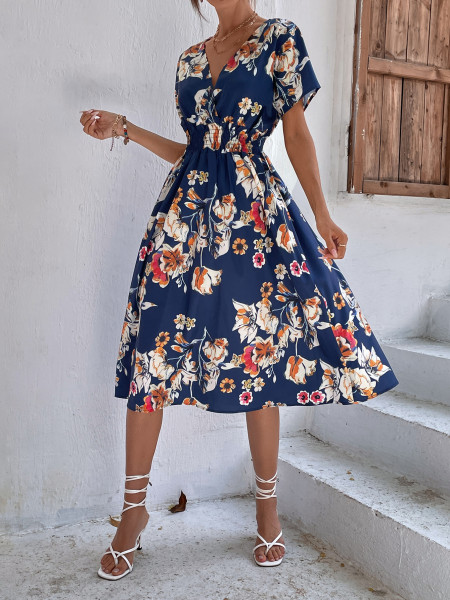 Summer floral print short sleeved dress