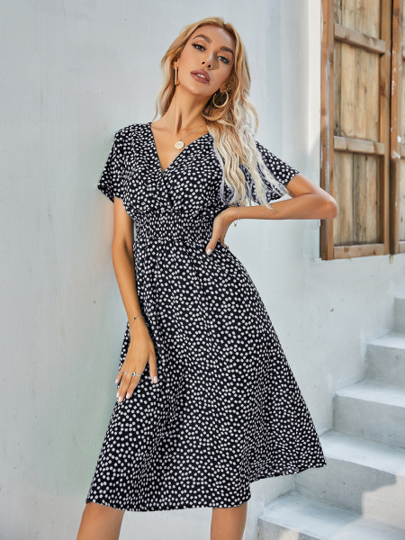 Summer floral print short sleeved dress