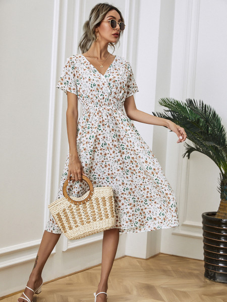 Summer floral print short sleeved dress