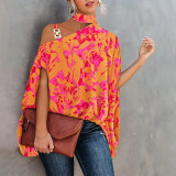 Printed Sexy Slant Neck Loose Top