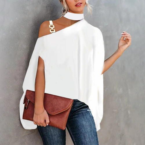 Printed Sexy Slant Neck Loose Top