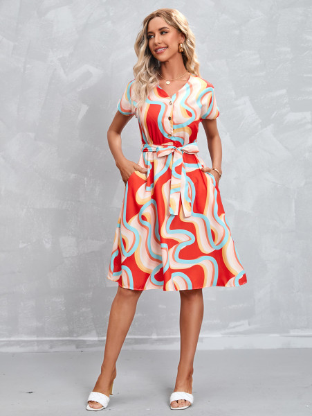 New Elegant Printed Short Sleeve Dress