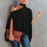Printed Sexy Slant Neck Loose Top