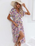 Dress Summer Small Flower Split V-Neck Dress