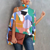 Printed Sexy Slant Neck Loose Top