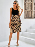 Fashionable round neck patchwork printed sleeveless dress