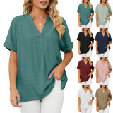 Thin V-neck casual pullover solid loose fitting shirt top