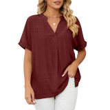 Thin V-neck casual pullover solid loose fitting shirt top