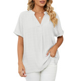 Thin V-neck casual pullover solid loose fitting shirt top