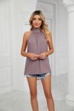 Solid color neck tied knit vest T-shirt top