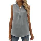Solid Chiffon Shirt Loose V-neck Pullover Sleeveless Top Tank Top