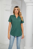 Solid color short sleeved lapel pocket loose T-shirt top for women