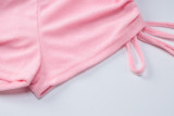 Sexy Hanging Neck Wrapped Chest Slim Fit Wrinkled Shorts Two Piece Fashion Set
