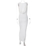 Solid Sleeveless Swinging Neck Hooded Slim Fit Long Dress Fashion Casual Dress