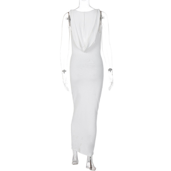 Solid Sleeveless Swinging Neck Hooded Slim Fit Long Dress Fashion Casual Dress