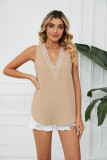 Solid Chiffon Shirt Loose V-neck Pullover Sleeveless Top Tank Top