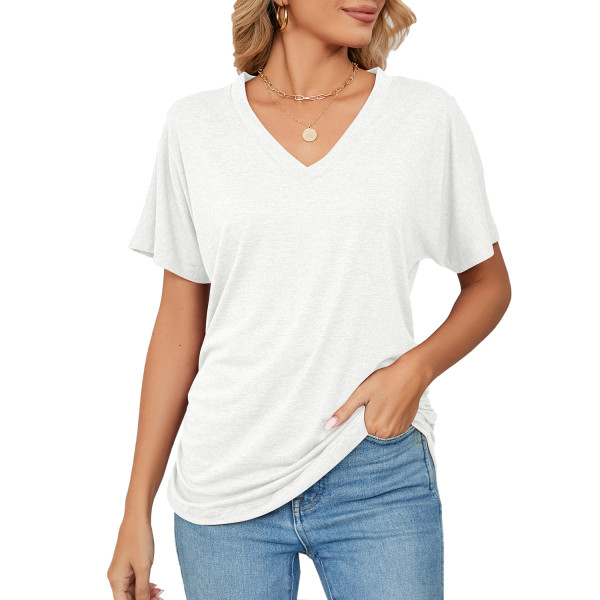 Casual Pullover V-Neck Solid Loose T-shirt Women's Top