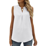 Solid Chiffon Shirt Loose V-neck Pullover Sleeveless Top Tank Top