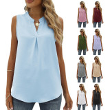 Solid Chiffon Shirt Loose V-neck Pullover Sleeveless Top Tank Top