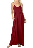 Solid pocket Camisole loose long dress