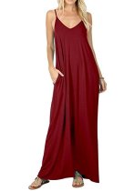 Solid pocket Camisole loose long dress Solid pocket Camisole loose long dress