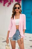 Solid color cardigan jacket 3/4 sleeve ruffle top