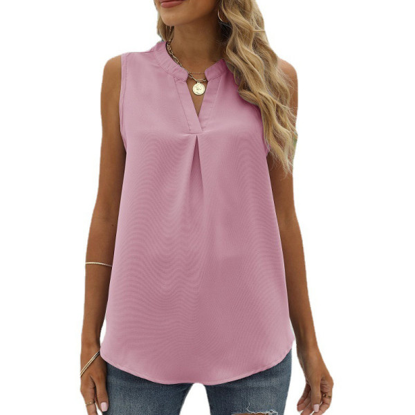 Solid Chiffon Shirt Loose V-neck Pullover Sleeveless Top Tank Top