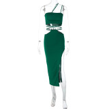 Sleeveless chest wrap sexy lace up irregular skirt set