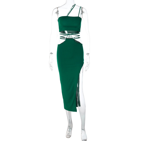 Sleeveless chest wrap sexy lace up irregular skirt set