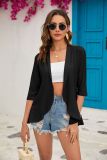 Solid color cardigan jacket 3/4 sleeve ruffle top