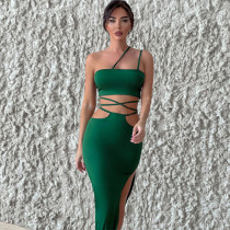 Sleeveless chest wrap sexy lace up irregular skirt set Sleeveless chest wrap sexy lace up irregular skirt set