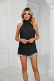 Solid color neck tied knit vest T-shirt top