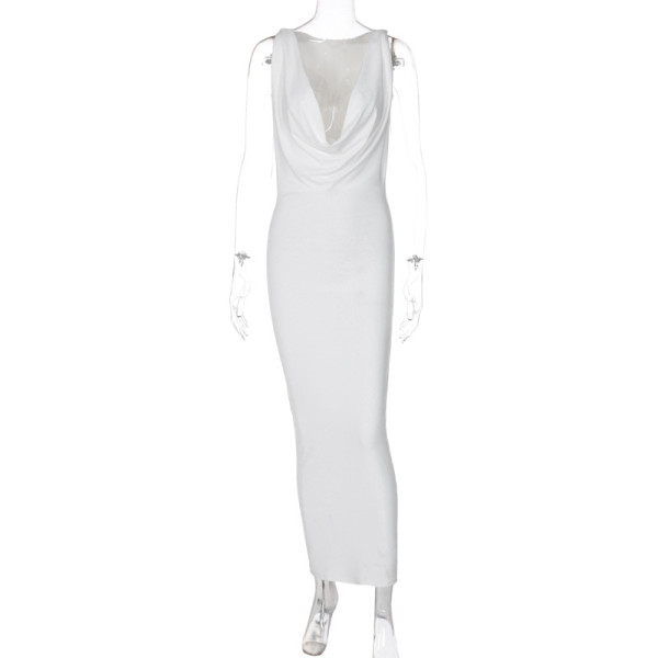 Solid Sleeveless Swinging Neck Hooded Slim Fit Long Dress Fashion Casual Dress