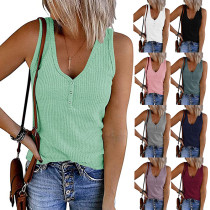 Breasted knit vest solid V-neck sleeveless top Breasted knit vest solid V-neck sleeveless top
