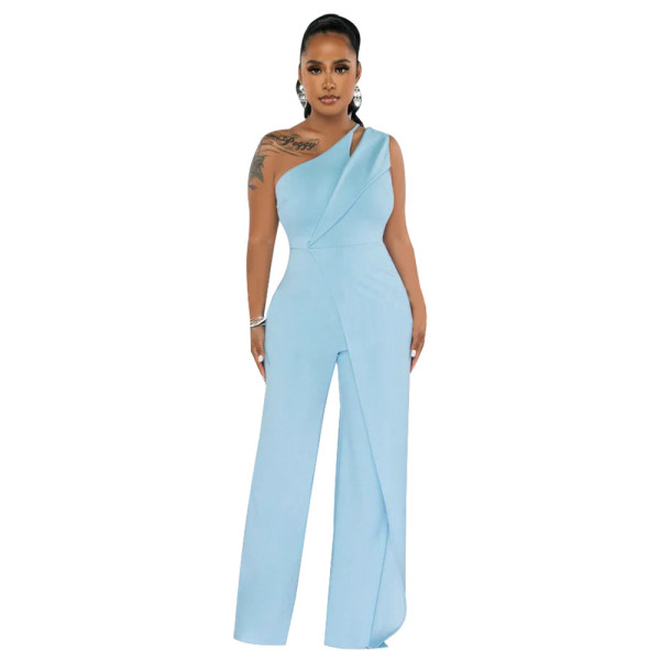 One shoulder open back patch fashion jumpsuit