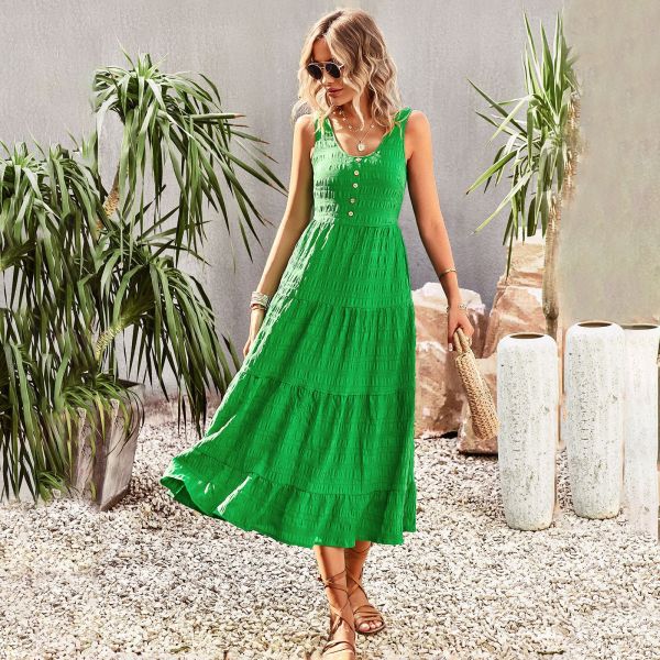 U-neck Solid Color Dress Elegant Elegant A-line Strap Long Dress