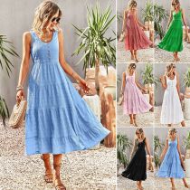 U-neck Solid Color Dress Elegant Elegant A-line Strap Long Dress