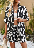 Fashion printed set, summer loose casual shirt, shorts, two-piece set