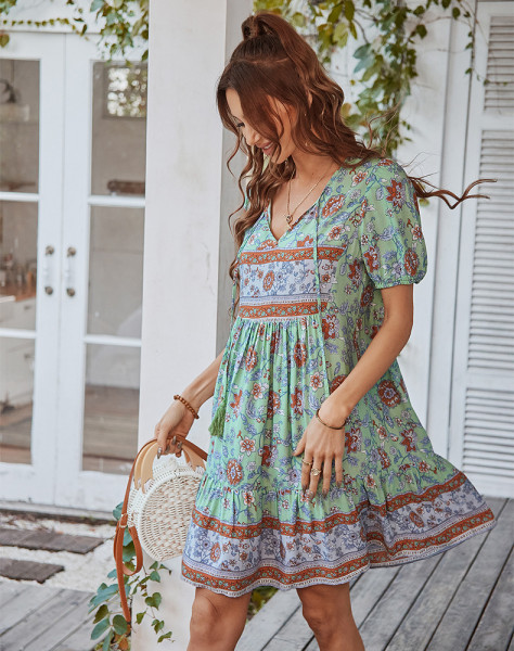 Bohemian Leisure Resort Dress Summer Print Small Fresh Skirt