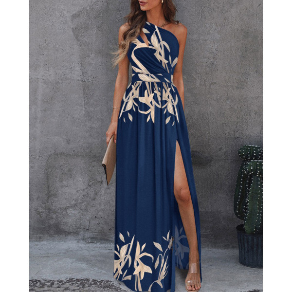 Oblique Shoulder Long Dress Temperament Sleeveless Sexy High Waist Split Dress