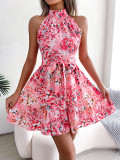 Lace up ruffle hem large floral dress