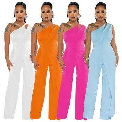 One shoulder open back patch fashion jumpsuit