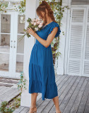 V-neck Sexy Flying Sleeves Solid Color Dress