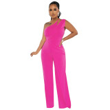 One shoulder open back patch fashion jumpsuit