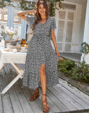 Drawstring Split Holiday Dress Long Dress