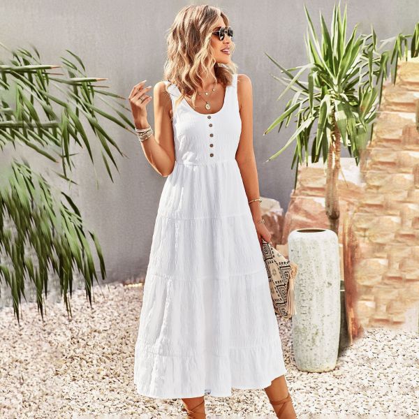 U-neck Solid Color Dress Elegant Elegant A-line Strap Long Dress