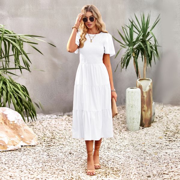 Large swing dress with round neck and holiday skirt