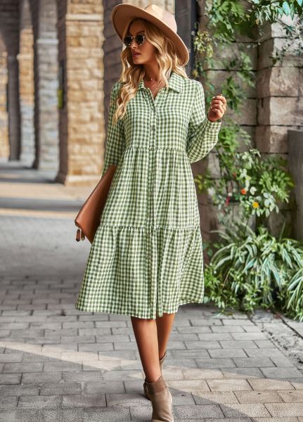 Large swing long sleeved dress plaid casual long skirt